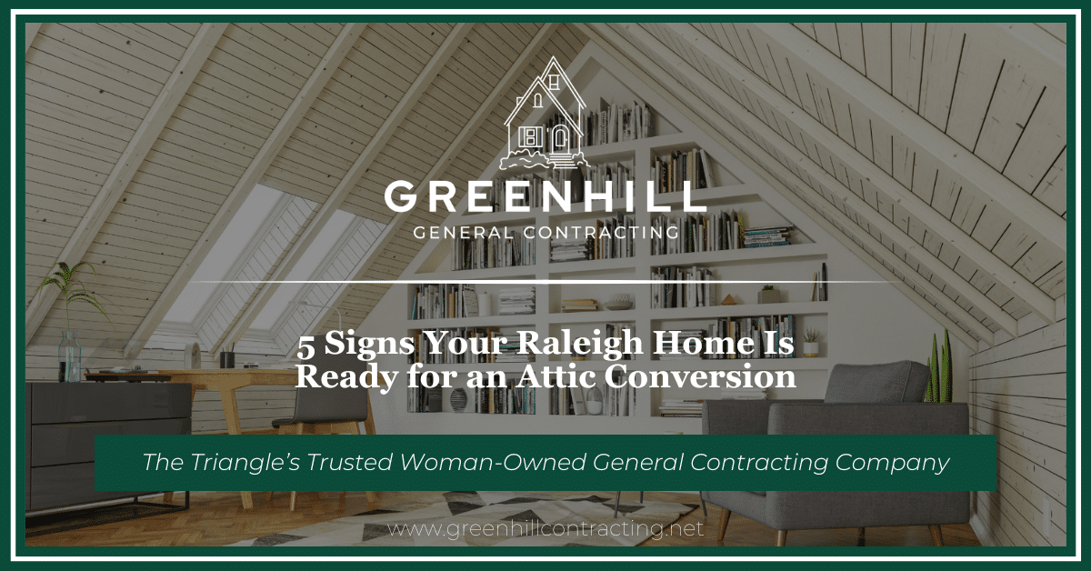 Green Hill Contracting article cover: converted attic room with white shiplap ceilings and floor-to-peak built-in bookshelves