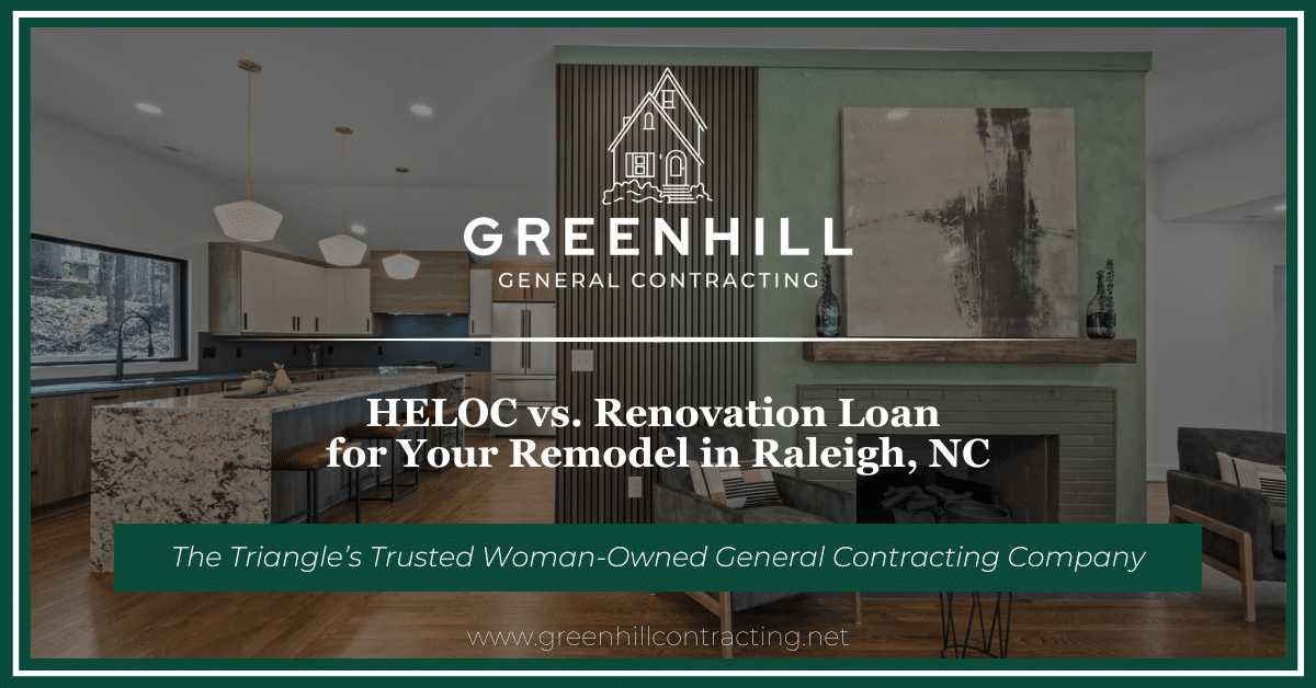 Green Hill Contracting article cover: remodeled open kitchen and living room with a granite island and modern fireplace